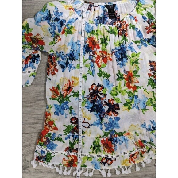 Ali Miles Women L White Multi Color Floral Pullover Tunic Artsy Boho Summer #11 - Picture 6 of 7